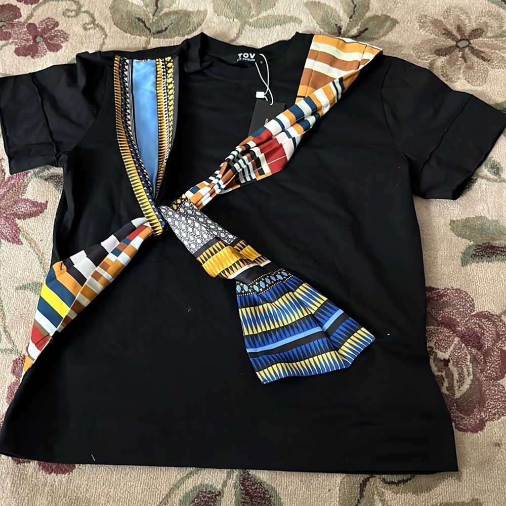 TOV black top with multicolor scarf detailing